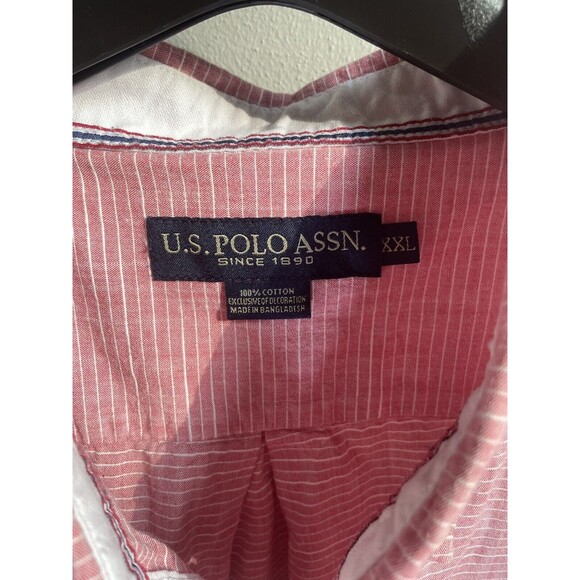 US Polo Assn Button Down Shirt Men Size 2XL Pink Strip Embroidered Short Sleeve - Picture 5 of 7